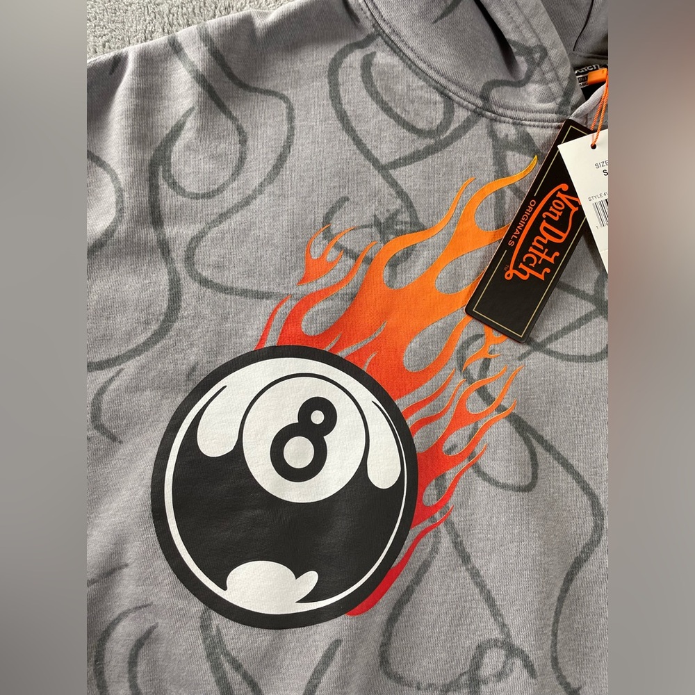 Von Dutch Hooded Sweatshirt Mens Small / Medium Logo Gray Hoodie 8 Ball Flames - Picture 4 of 15